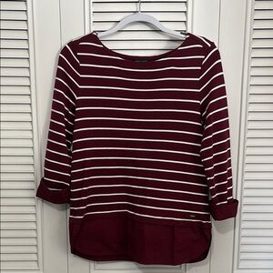 Women's Striped Top - Burgundy and White